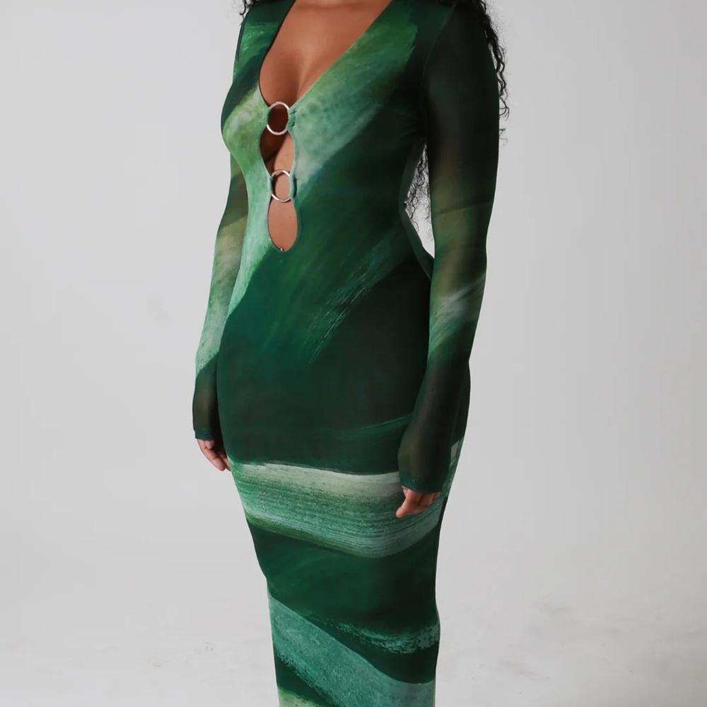 Farai London Delphine Green Plunge Neck Bodycon Dress